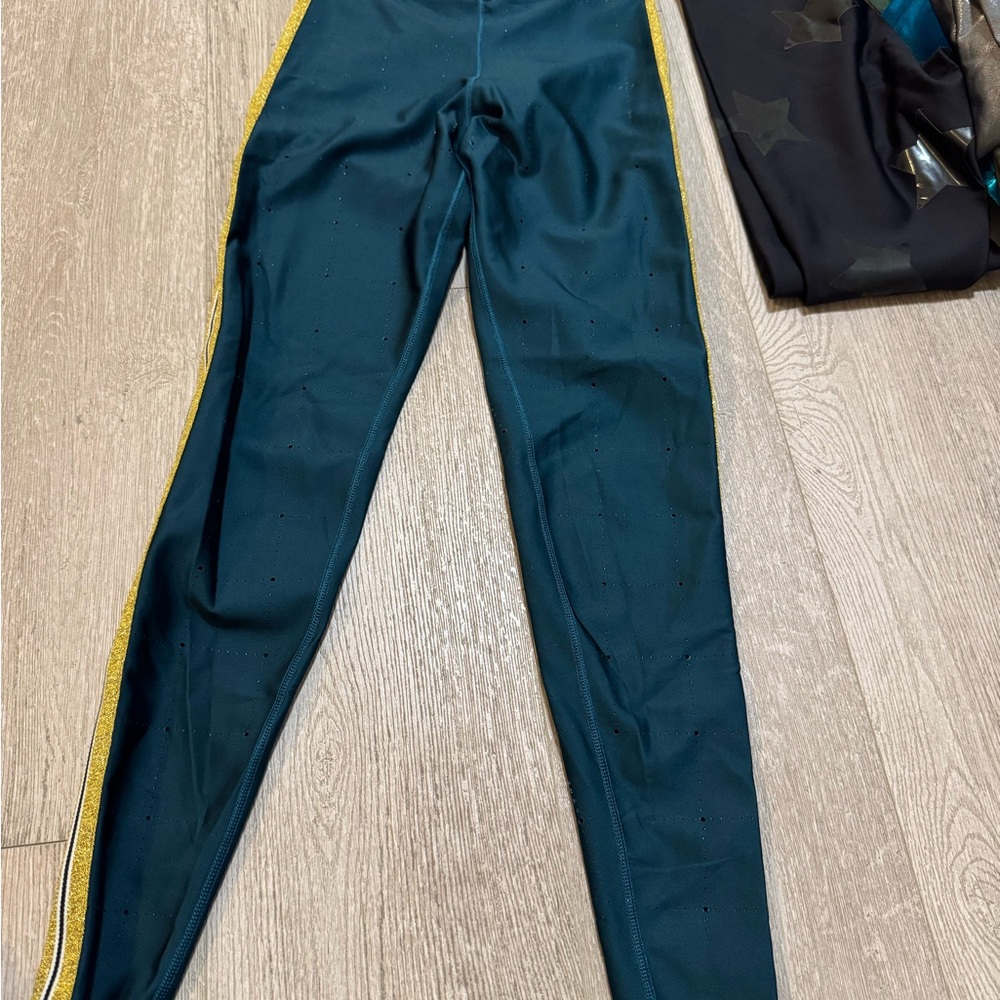 ultracor Teal Leggings with Yellow Side Stripe